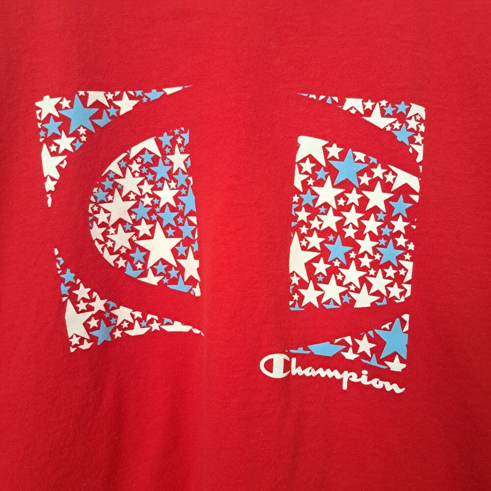 Champion Classic Short Sleeve Logo T-Shirt Red White Blue Stars Women's XL - Picture 3 of 5